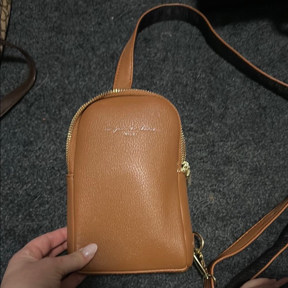 Amazon Tan Crossbody Bag with Leather Finish